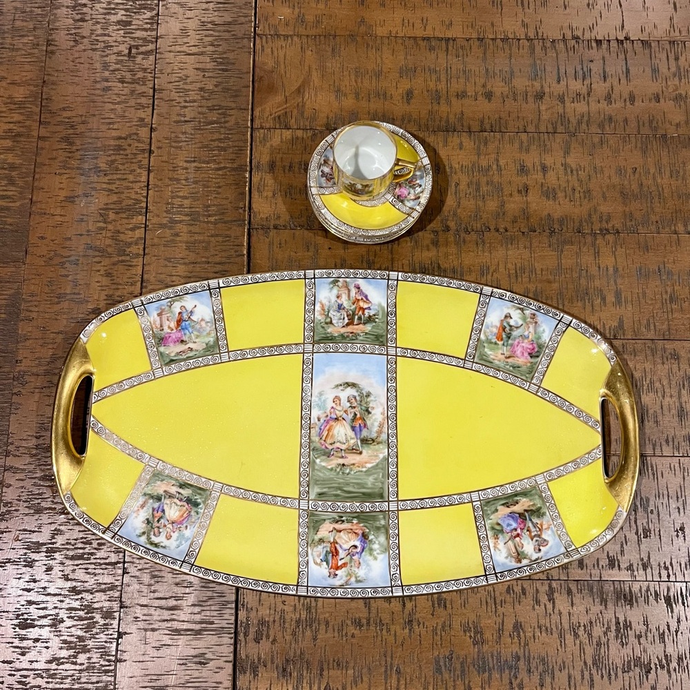 Stunning 7-Piece Czechoslovakia Set— Platter, Cup, & Saucers